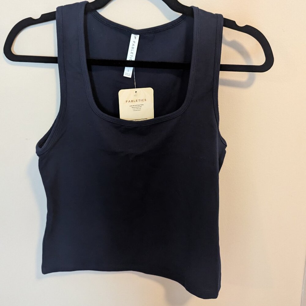NWT Navy blue Fabletics live-in cotton tank crop size S